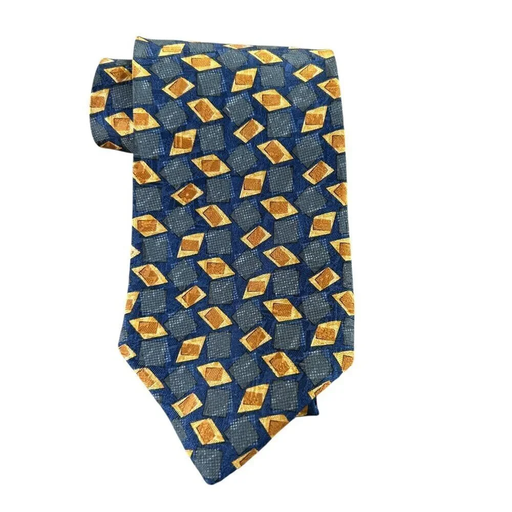 Ermenegildo Zegna Men's Italian 100% Silk Vintage Blue Geometric Luxury Tie